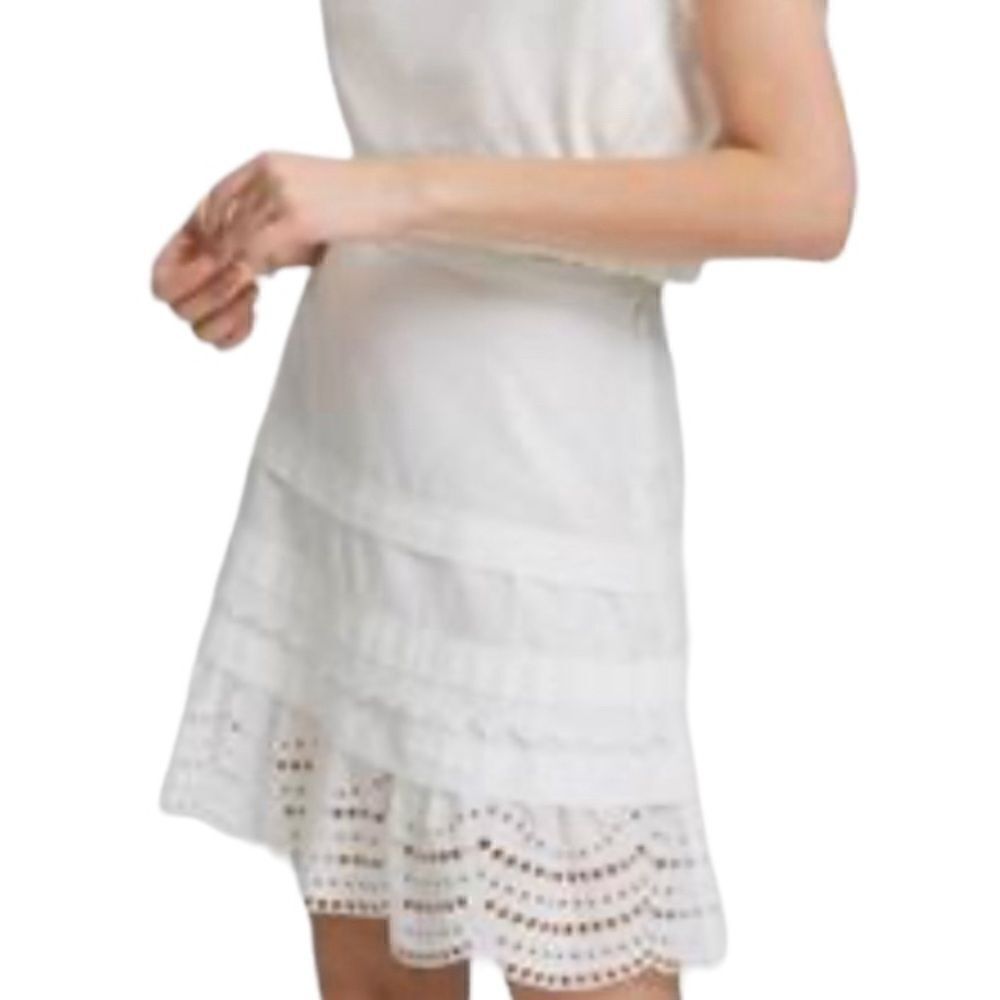 Club Monaco Mini Skirt Size 2 White Lettee Embroidered Scalloped Hem NEW